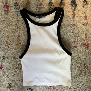 Black and white cropped ZARA ribbed racer back tank, size S